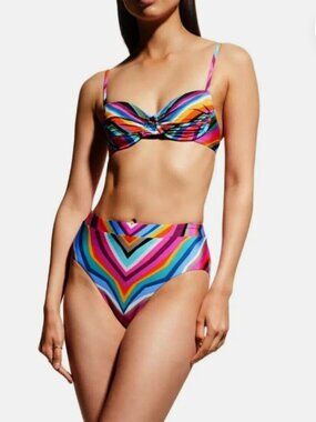 Trina Turk Teal and Multicolor Chevron Bikini Set, Top Size 8, Bottom Size 12